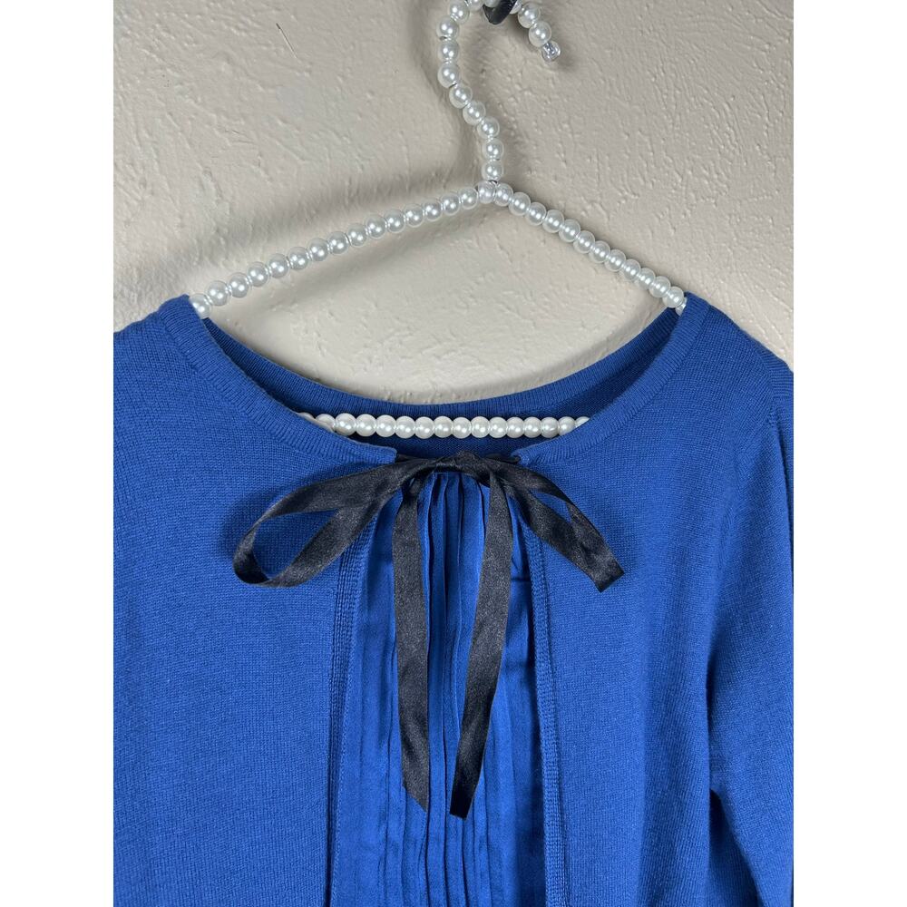 Soft Surroundings Wool Sweater Size Medium Blue Knit Mixed Media Pullover Preppy - Picture 9 of 9